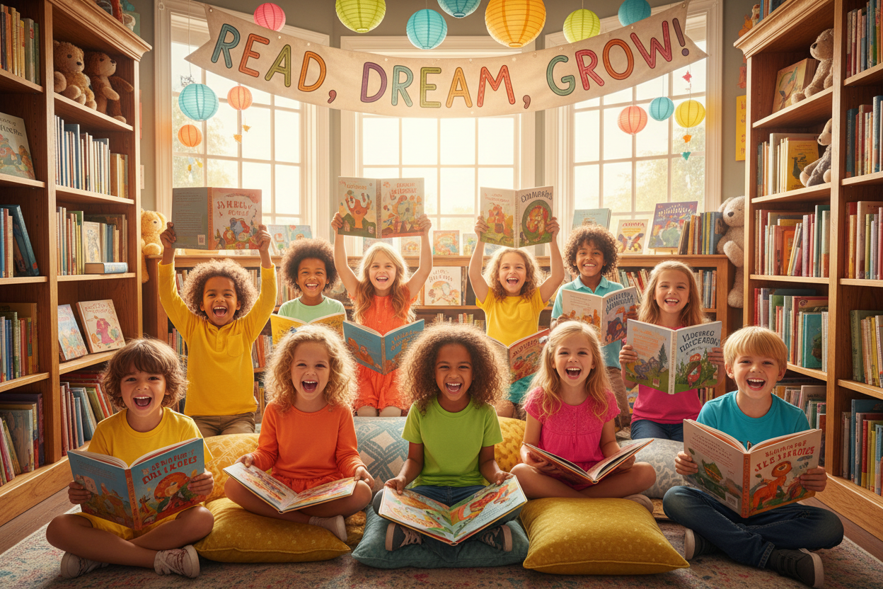 Vibrant kids reading books